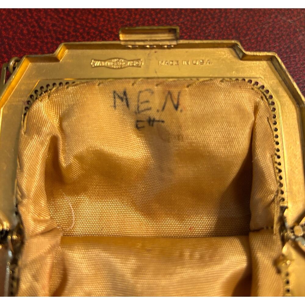 Antique WHITING & DAVIS 1930s Gold Mesh Purse With Ornate Rhinestone Clasp - Picture 4 of 13